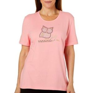Coral Bay Owl Jeweled short sleeve top pink tee L